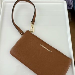 Michael Kors brown leather wristlet